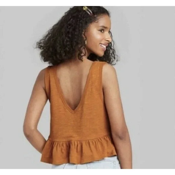 Wild Fable Rust Heritage Peplum V-Neck Tank Top Size Small - Picture 7 of 9
